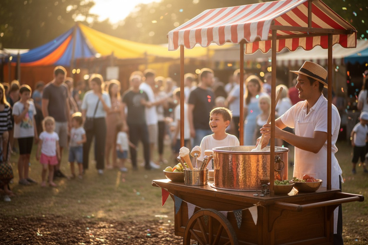 Açık hava festivalinde dondurma kazan arabası